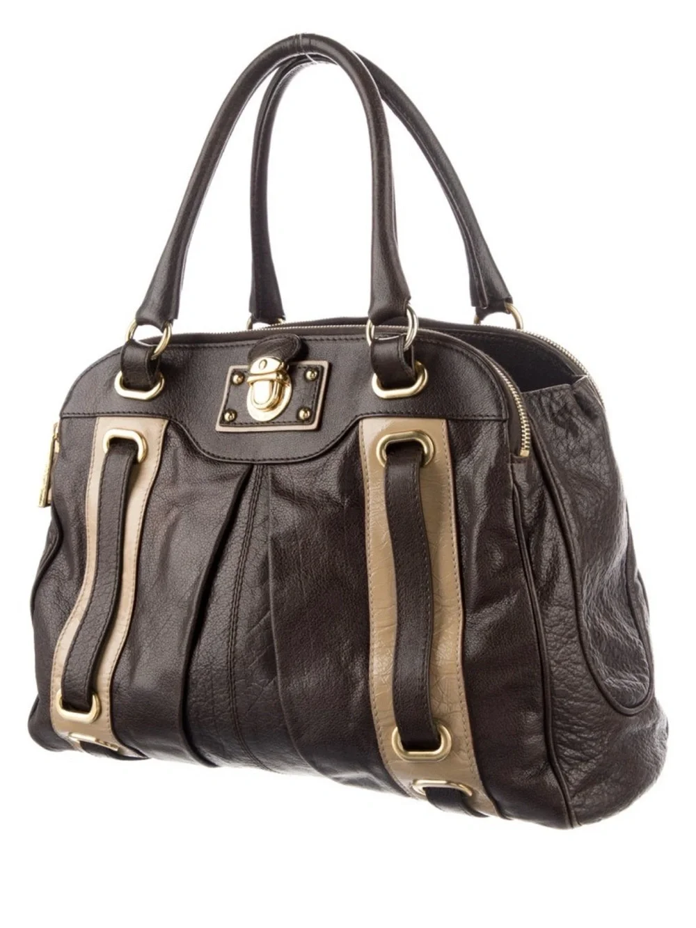 Marc Jacobs Dark Brown and Beige Leather Satchel